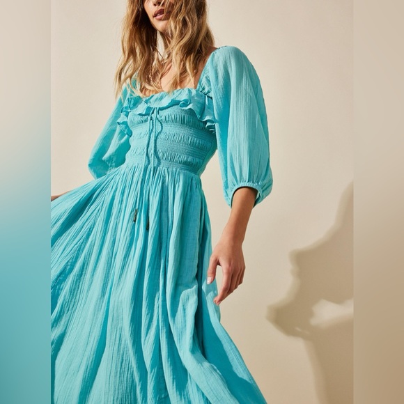 Free People Dresses & Skirts - FREE PEOPLE Barbados Blue Oasis Midi Dress